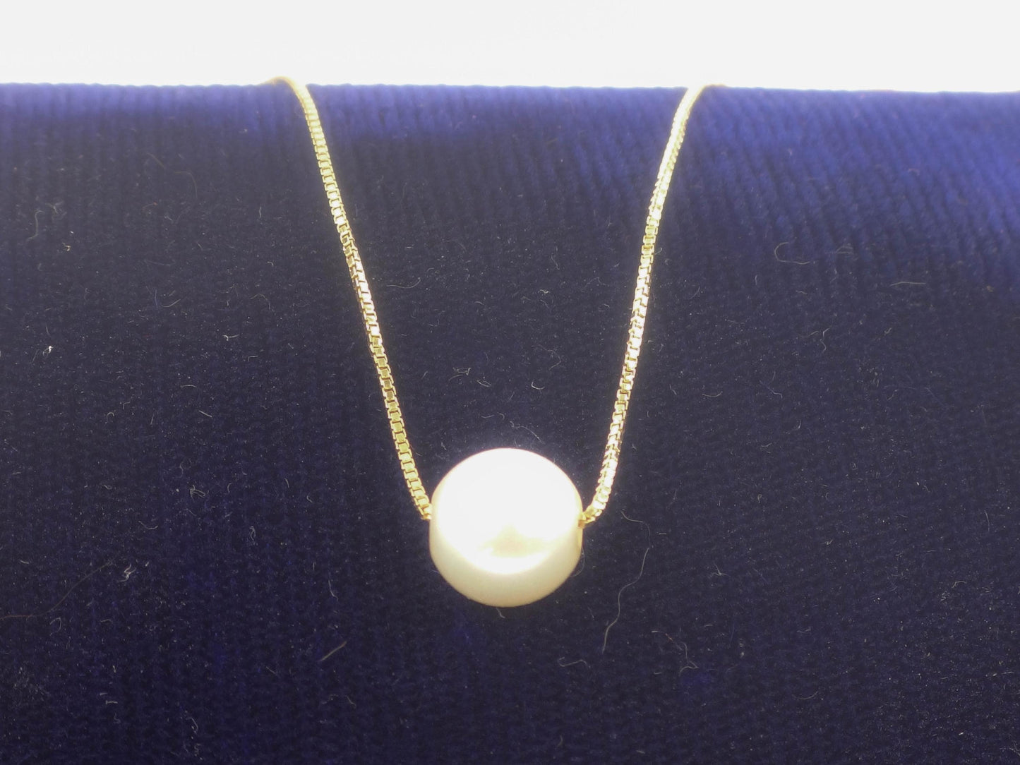 18k Pearl Necklace - Yellow Gold Minimalist 7.5 MM White Cultured Pendant 20" - Vintage Fine Bridal Jewelry