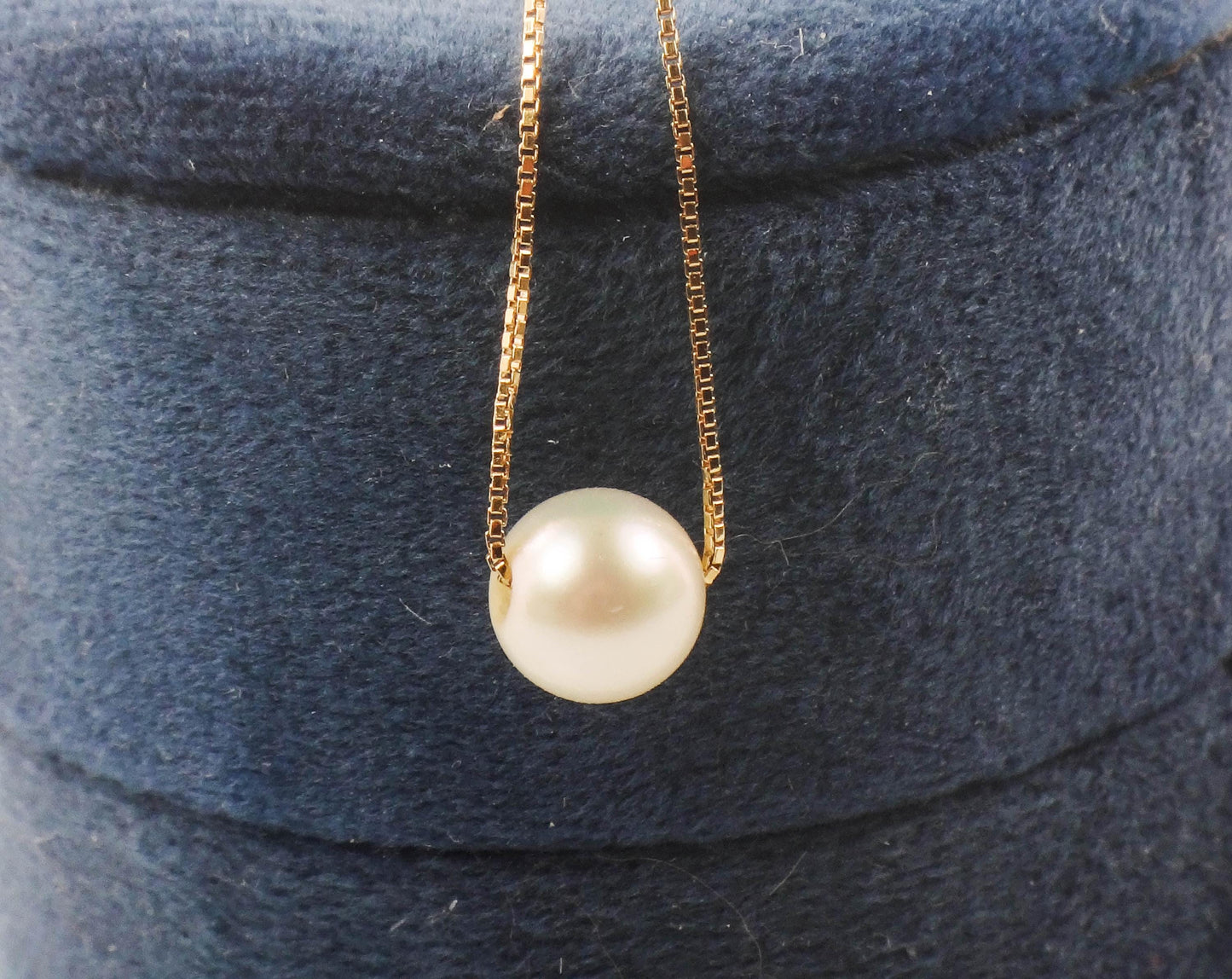 18k Pearl Necklace - Yellow Gold Minimalist 7.5 MM White Cultured Pendant 20" - Vintage Fine Bridal Jewelry