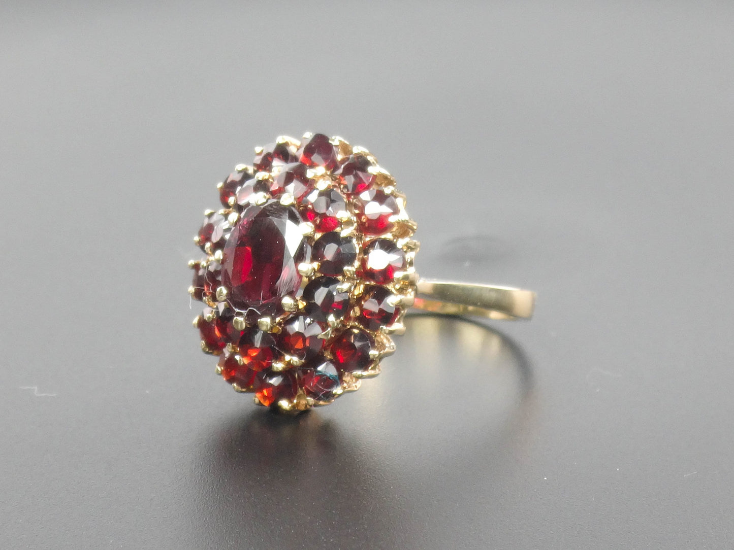 Vintage 14k Yellow Gold Bohemian Garnet Cluster Ring January Birthstone Size 7.25