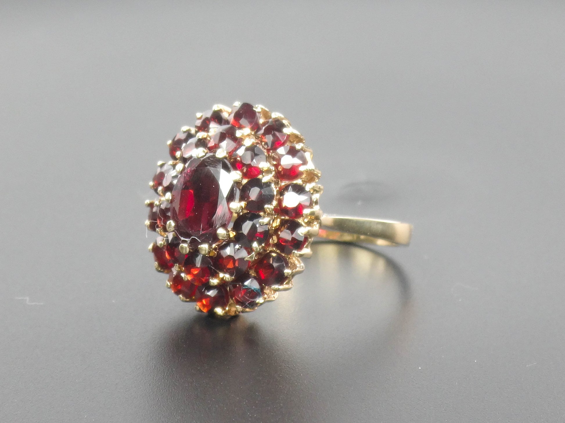 Vintage 14k Yellow Gold Bohemian Garnet Cluster Ring January Birthstone Size 7.25