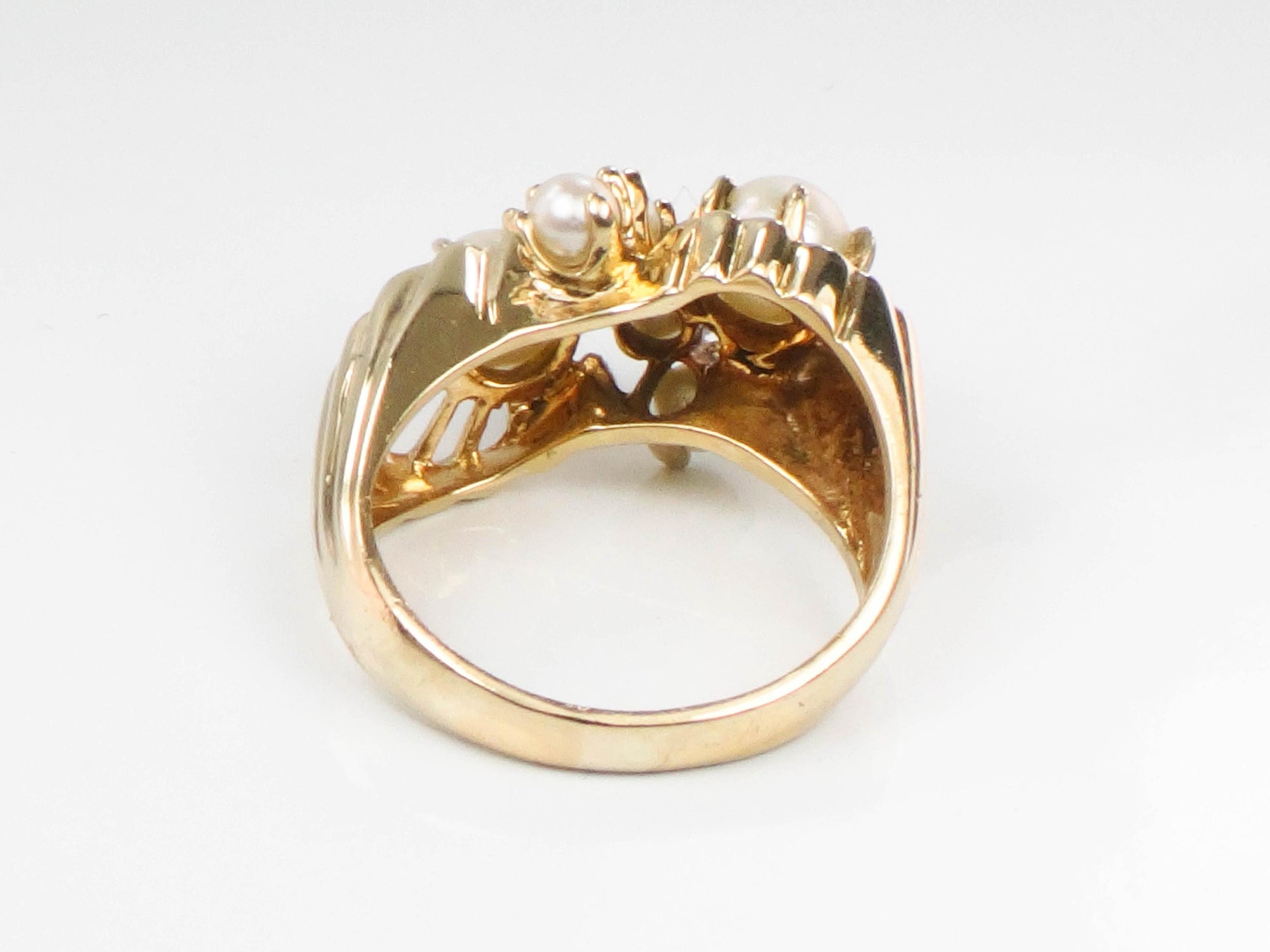 Vintage 14k Yellow Gold Cultured Pearl Cluster Ring, June Birthstone Jewelry, Size 7