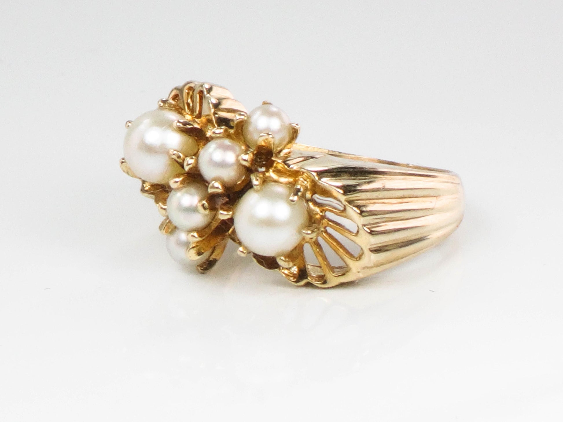 Vintage 14k Yellow Gold Cultured Pearl Cluster Ring, June Birthstone Jewelry, Size 7