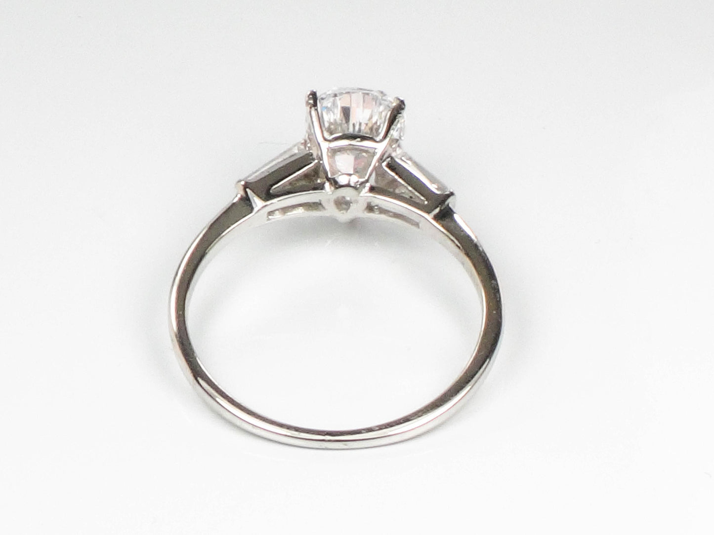 14k Pear Cut Cubic Zirconia Engagement Ring with Sapphire Baguettes - White Gold Vintage Fine Jewelry - Size 6.25