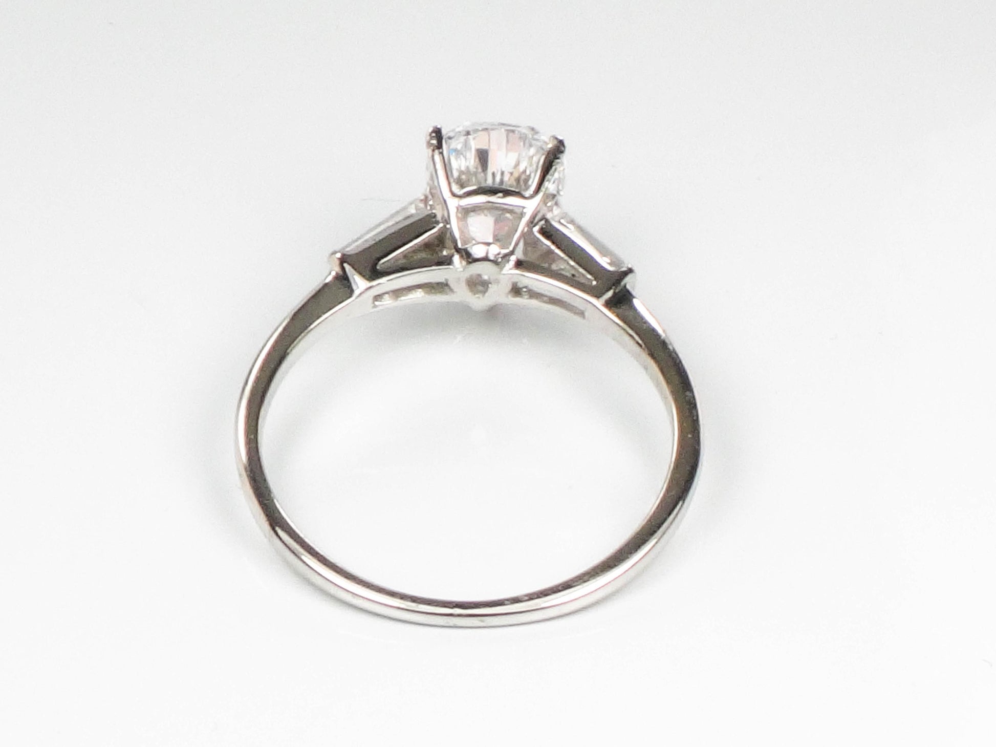 14k Pear Cut Cubic Zirconia Engagement Ring with Sapphire Baguettes - White Gold Vintage Fine Jewelry - Size 6.25