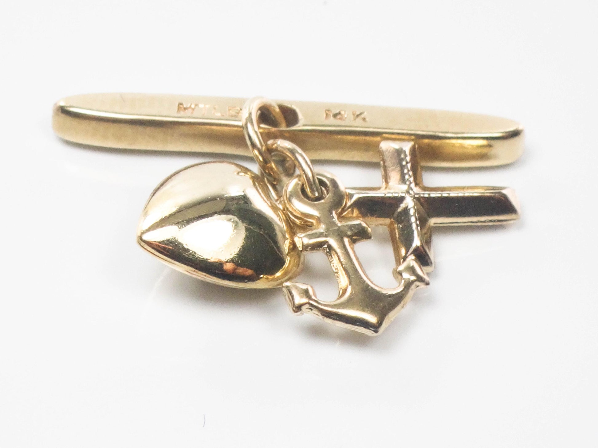 14k Faith Hope and Charity Charm for Buttonhole - Vintage Tiny Yellow Gold Religious Jewelry