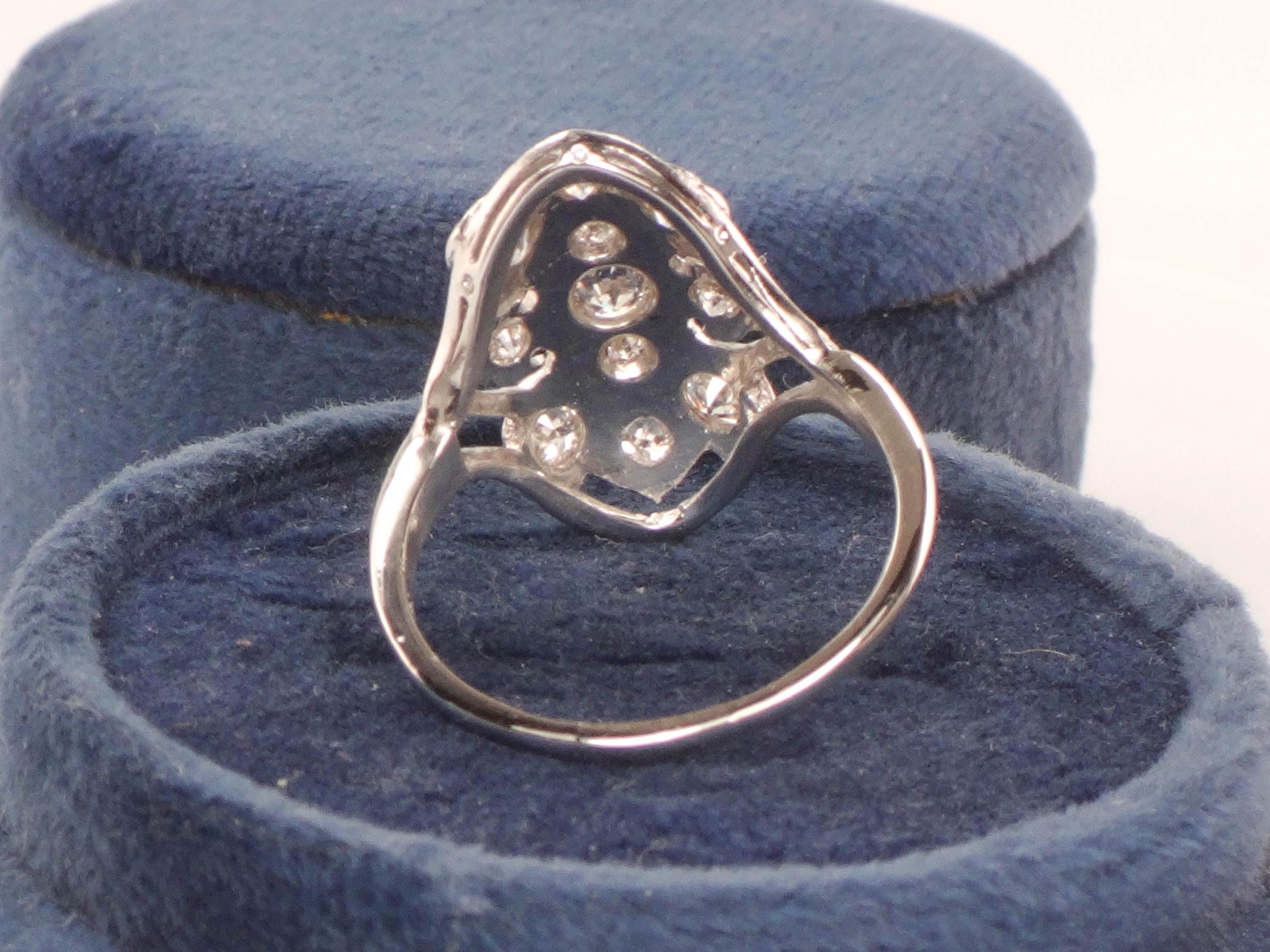 Vintage Art Deco Diamond Cluster Ring: 14k White Gold, Old Mine Cut