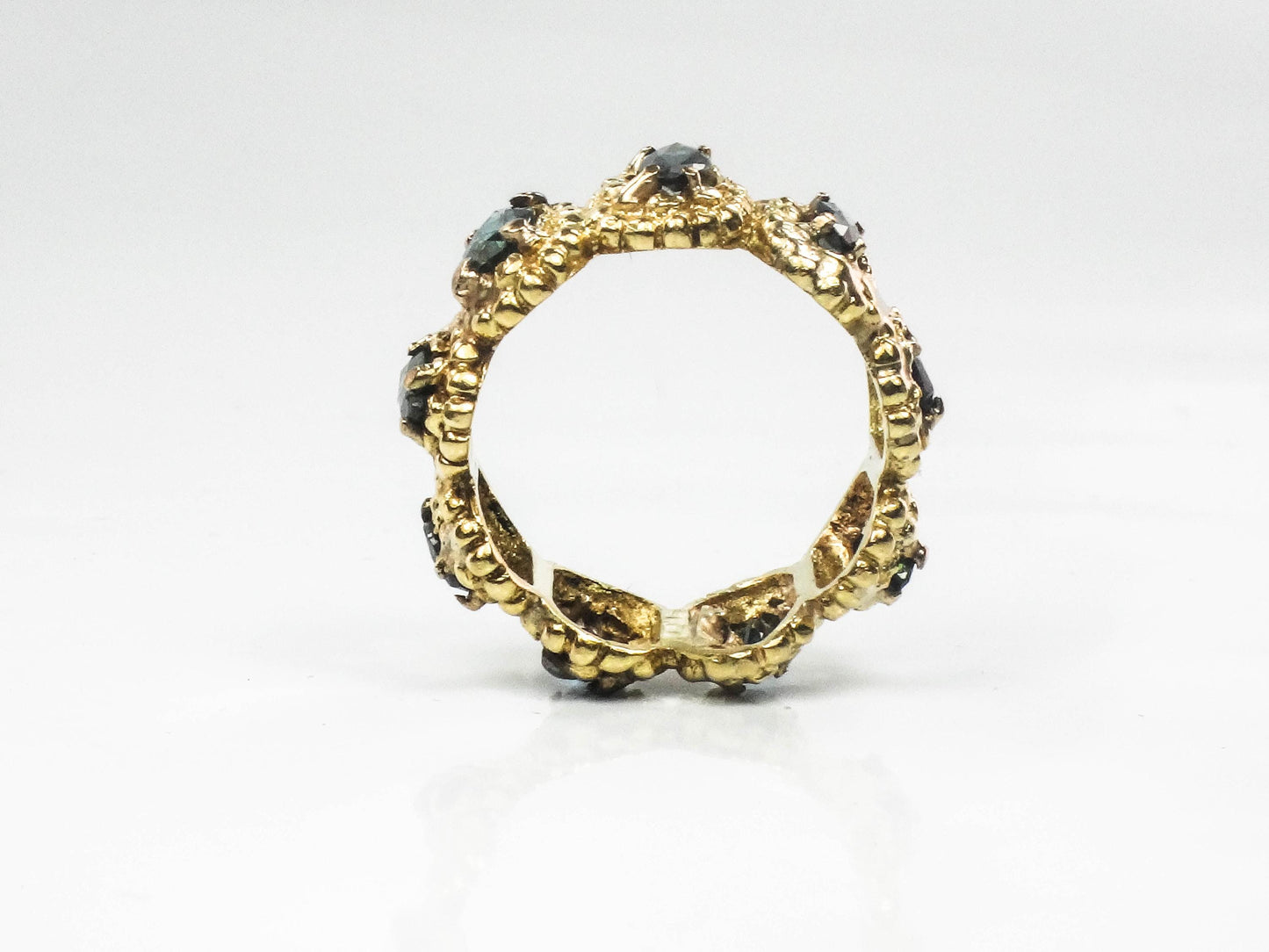 Vintage Wide 18k Yellow Gold Blue Marquise Natural Sapphire Eternity Ring Size 8.25