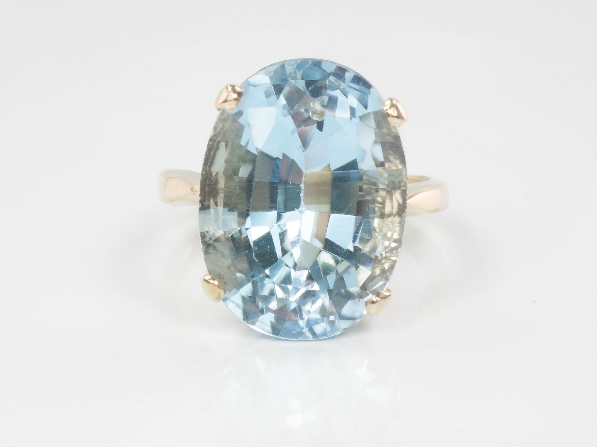 Vintage 14k Yellow Gold Oval Blue Topaz Ring, December Birthstone Ring Size 4