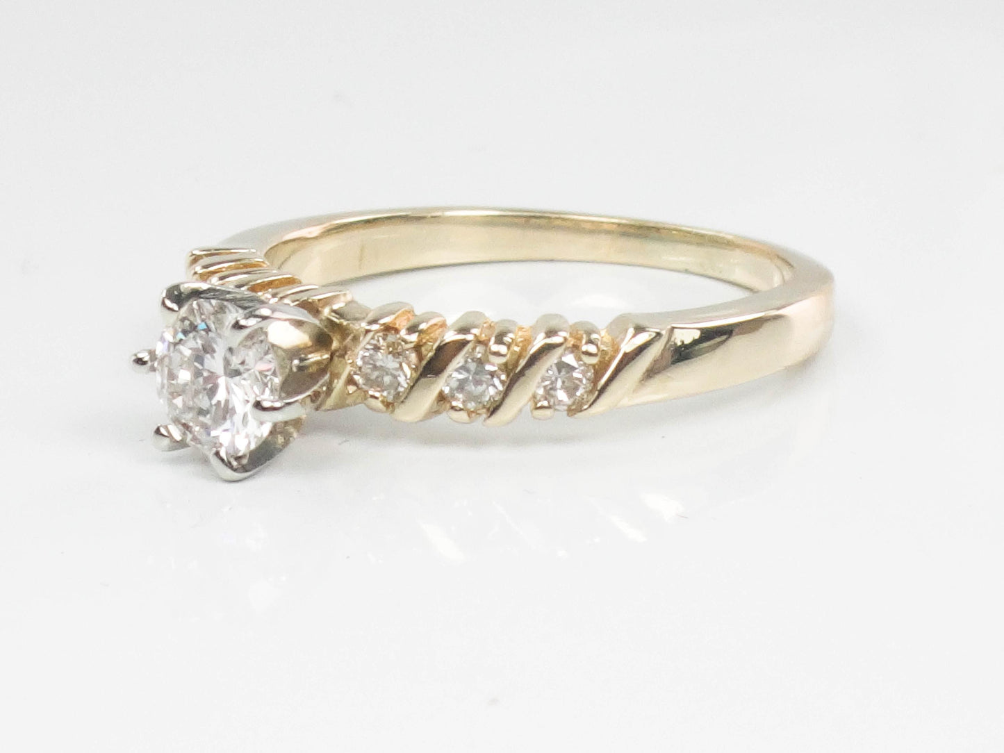Vintage 14k Round Brilliant Natural Diamond Engagement Ring .38 Carats Center Size 6