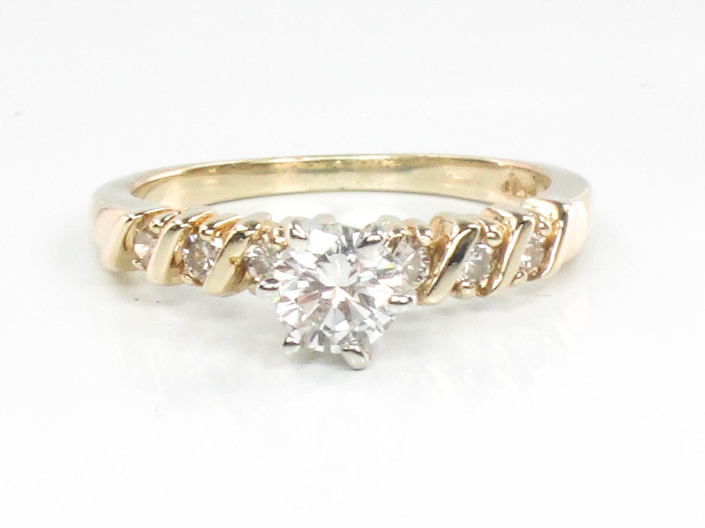 Vintage 14k Round Brilliant Natural Diamond Engagement Ring .38 Carats Center Size 6