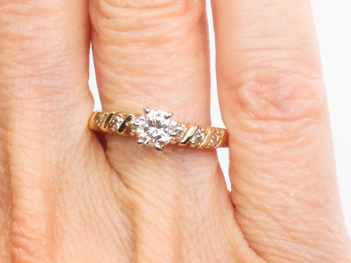 Vintage 14k Round Brilliant Natural Diamond Engagement Ring .38 Carats Center Size 6