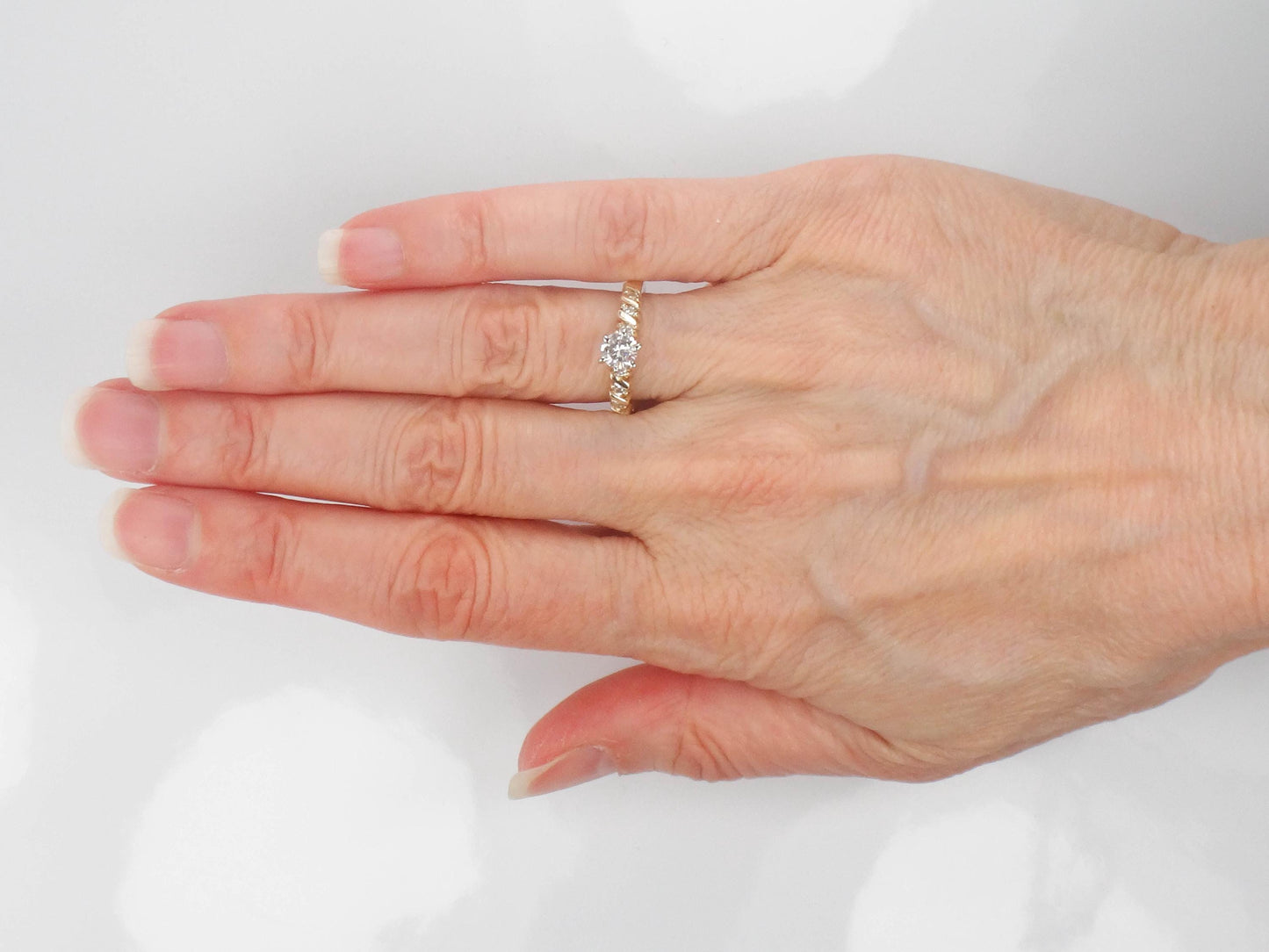 Vintage 14k Round Brilliant Natural Diamond Engagement Ring .38 Carats Center Size 6