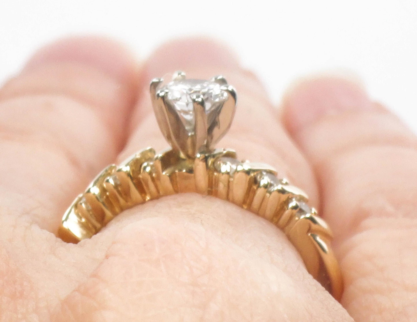 Vintage 14k Round Brilliant Natural Diamond Engagement Ring .38 Carats Center Size 6