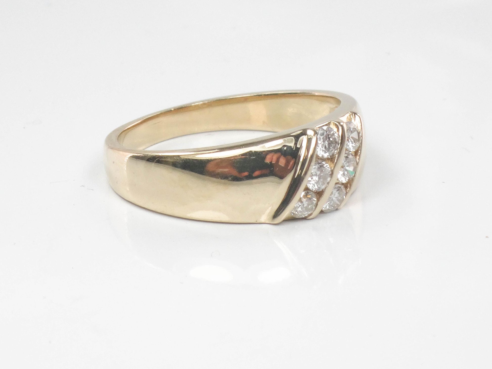 Vintage 14k Yellow Gold Two Row Natural Diamond Ring, Size 8 Diamond Band