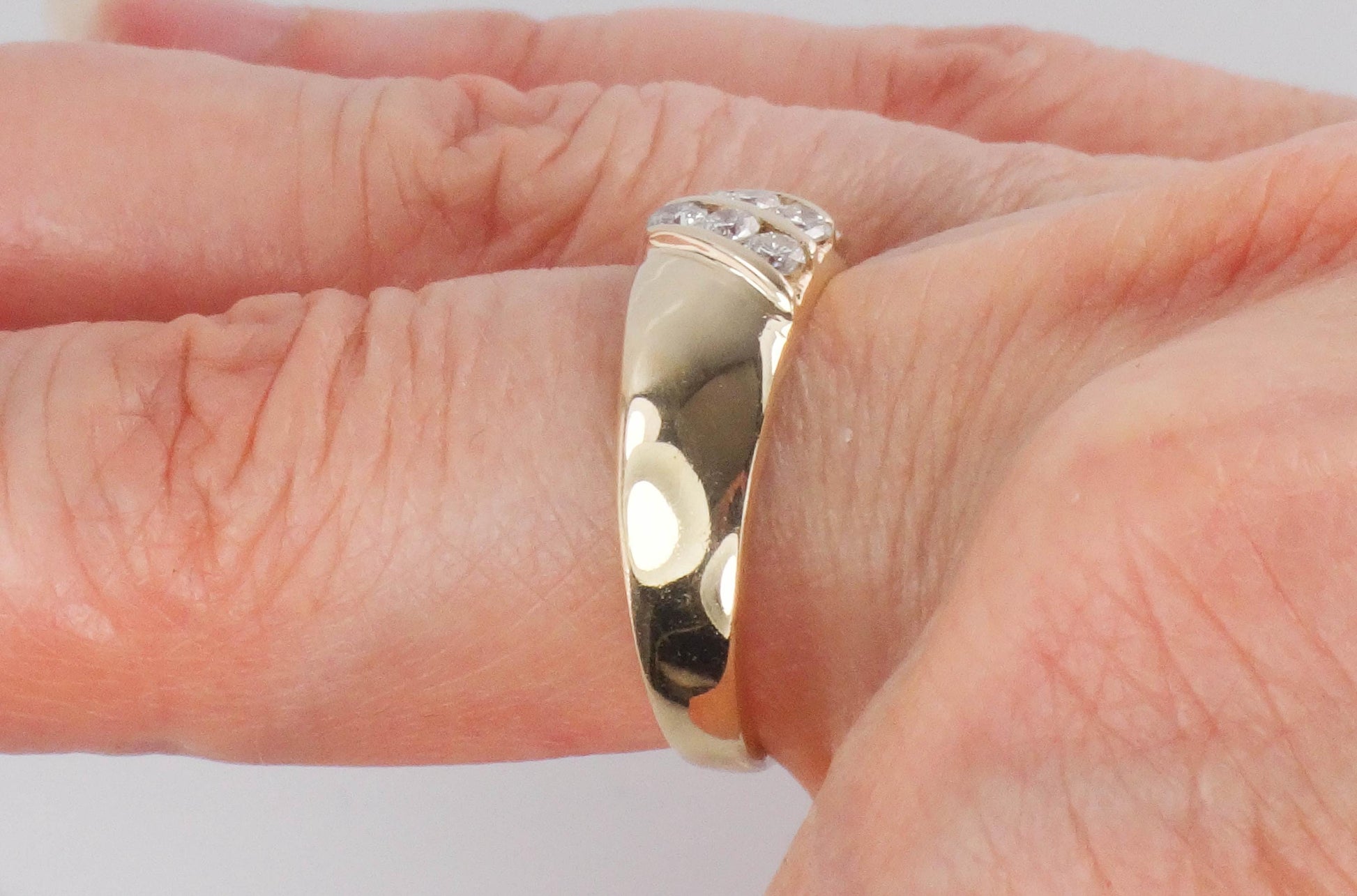 Vintage 14k Yellow Gold Two Row Natural Diamond Ring, Size 8 Diamond Band