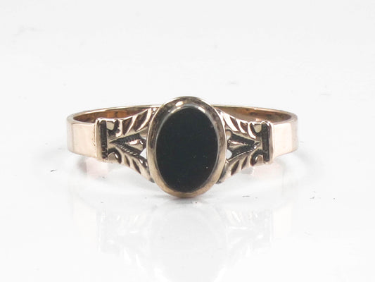 Victorian 10k Yellow Gold Black Onyx Ring, Small Mourning Ring Circa 1890's Size 5.25