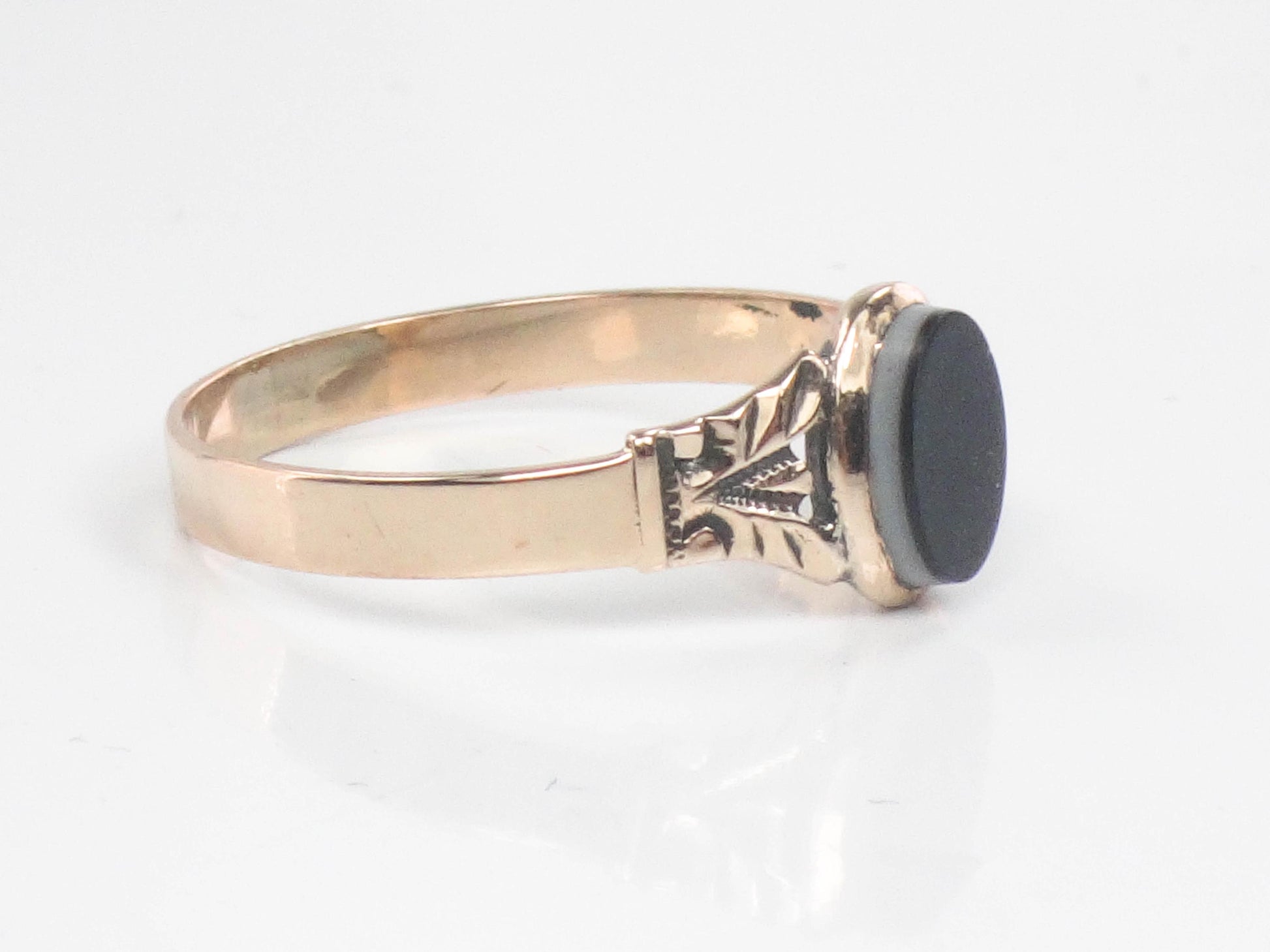 Victorian 10k Yellow Gold Black Onyx Ring, Small Mourning Ring Circa 1890's Size 5.25