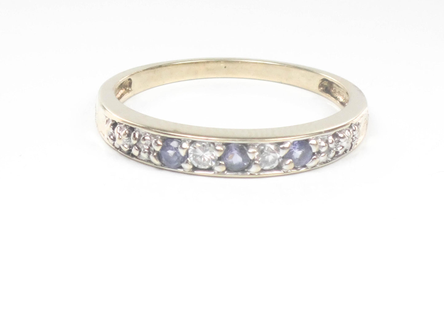 Vintage 10k Gold Purple Stone Ring with Diamond Accents: Thin Band, Size 6.5