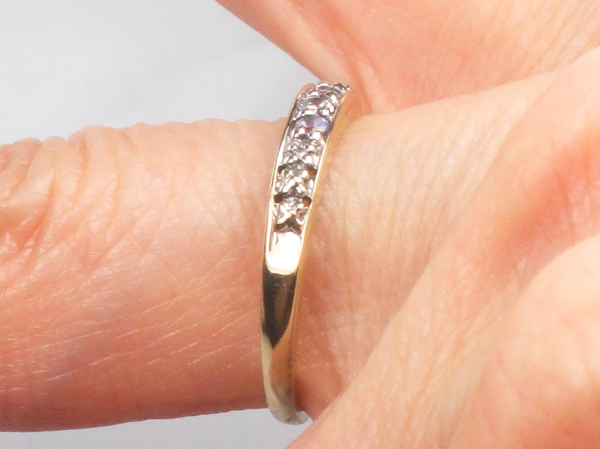 Vintage 10k Gold Purple Stone Ring with Diamond Accents: Thin Band, Size 6.5