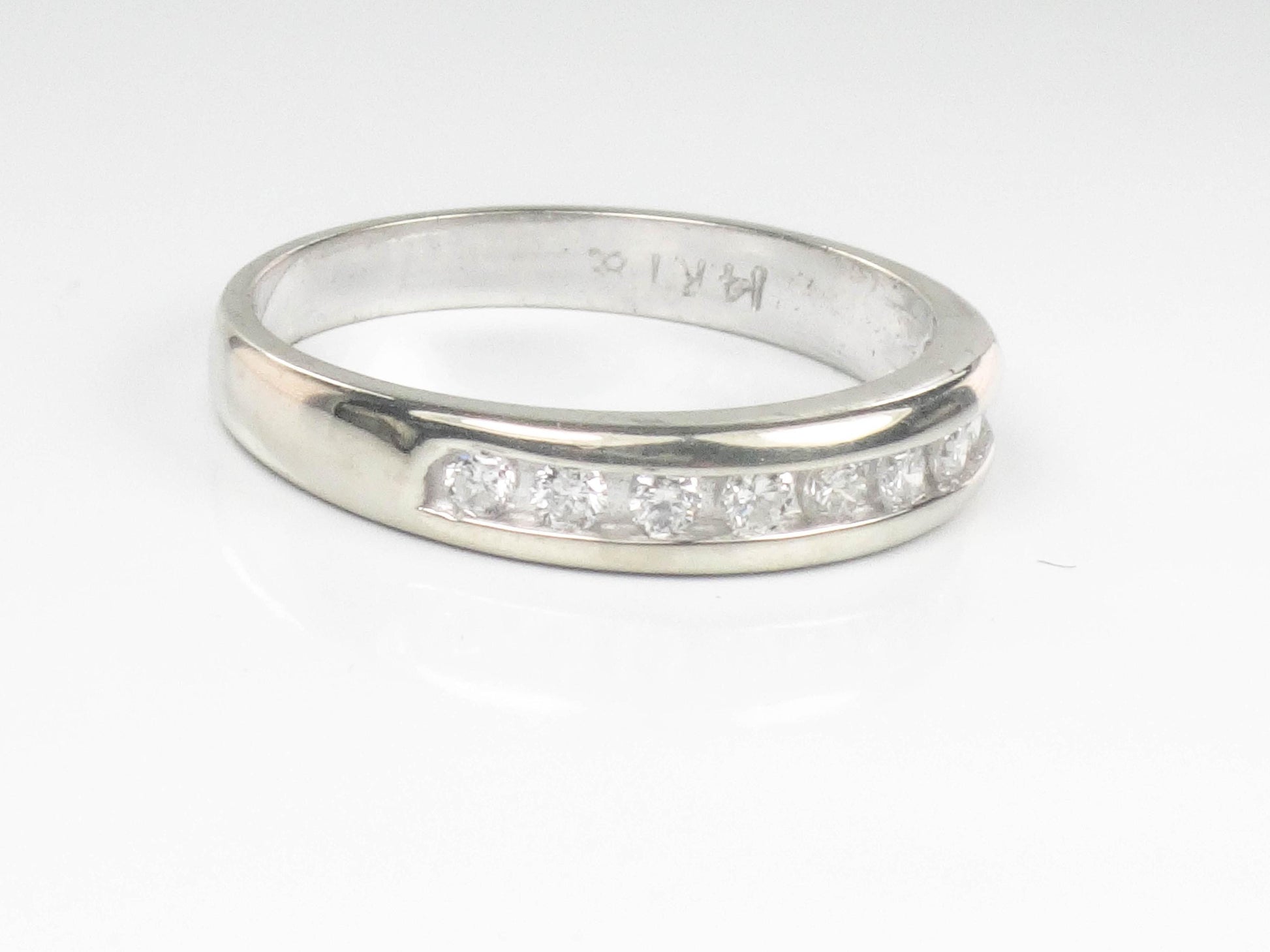 Vintage 14k White Gold Diamond Wedding Band - Channel Set Ring, Size 7