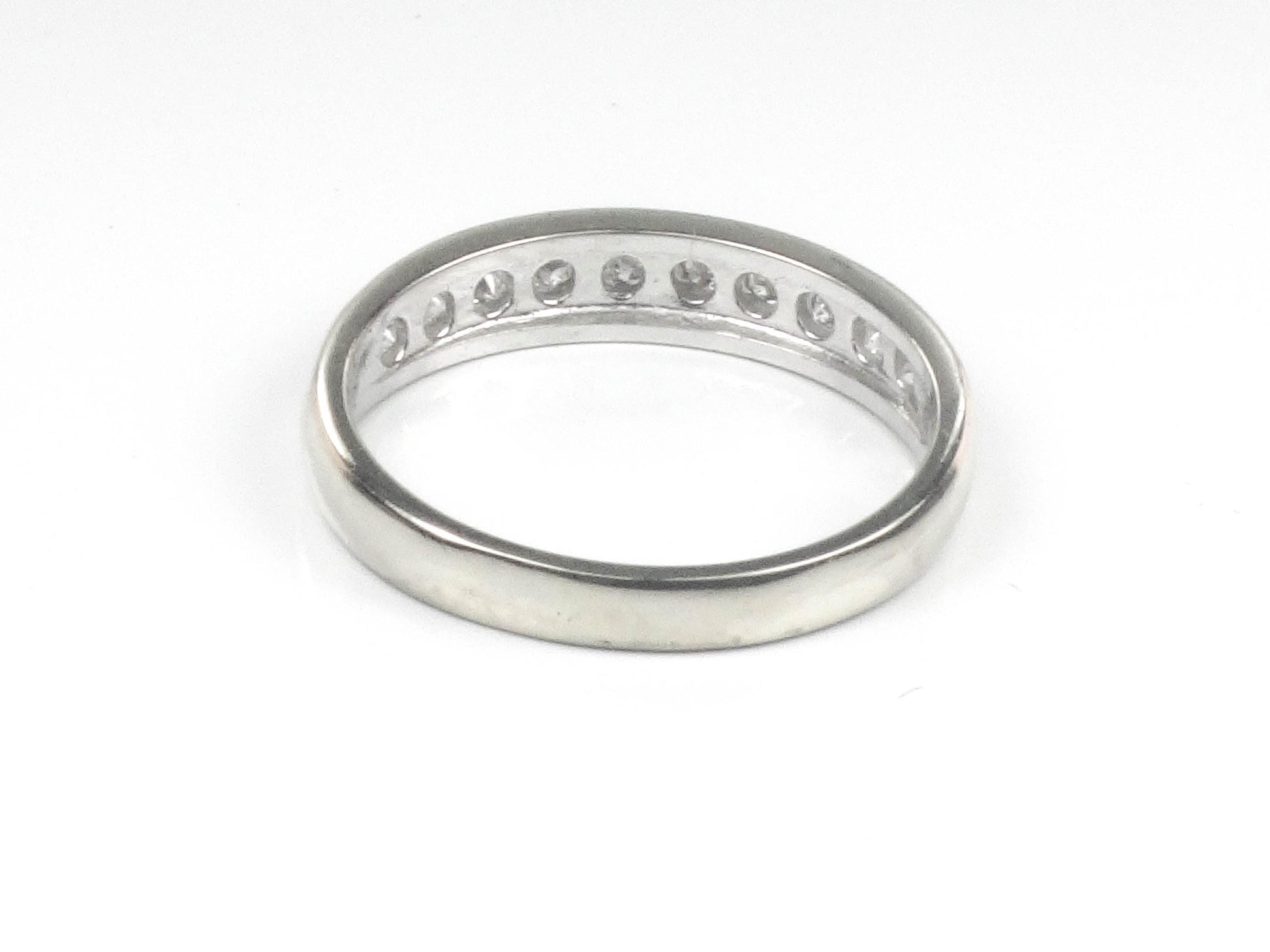 Vintage 14k White Gold Diamond Wedding Band - Channel Set Ring, Size 7