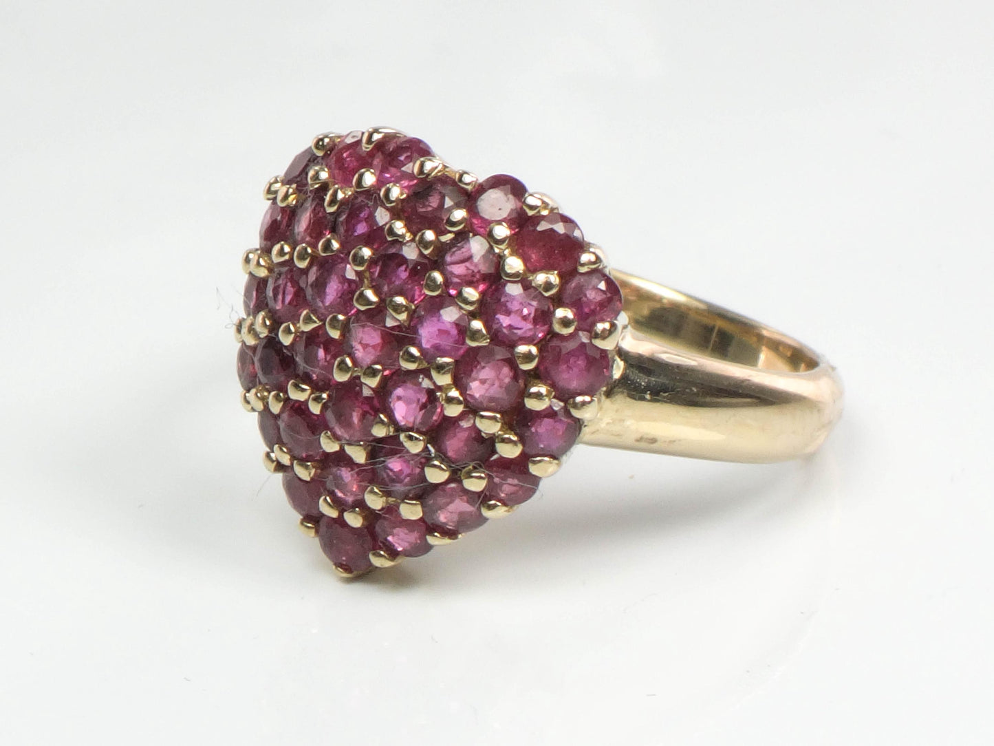 Ruby Heart Cluster Ring - Vintage 14k Yellow Gold Natural Red Gemstones - Size 6 - Circa 1960's Fine Jewelry