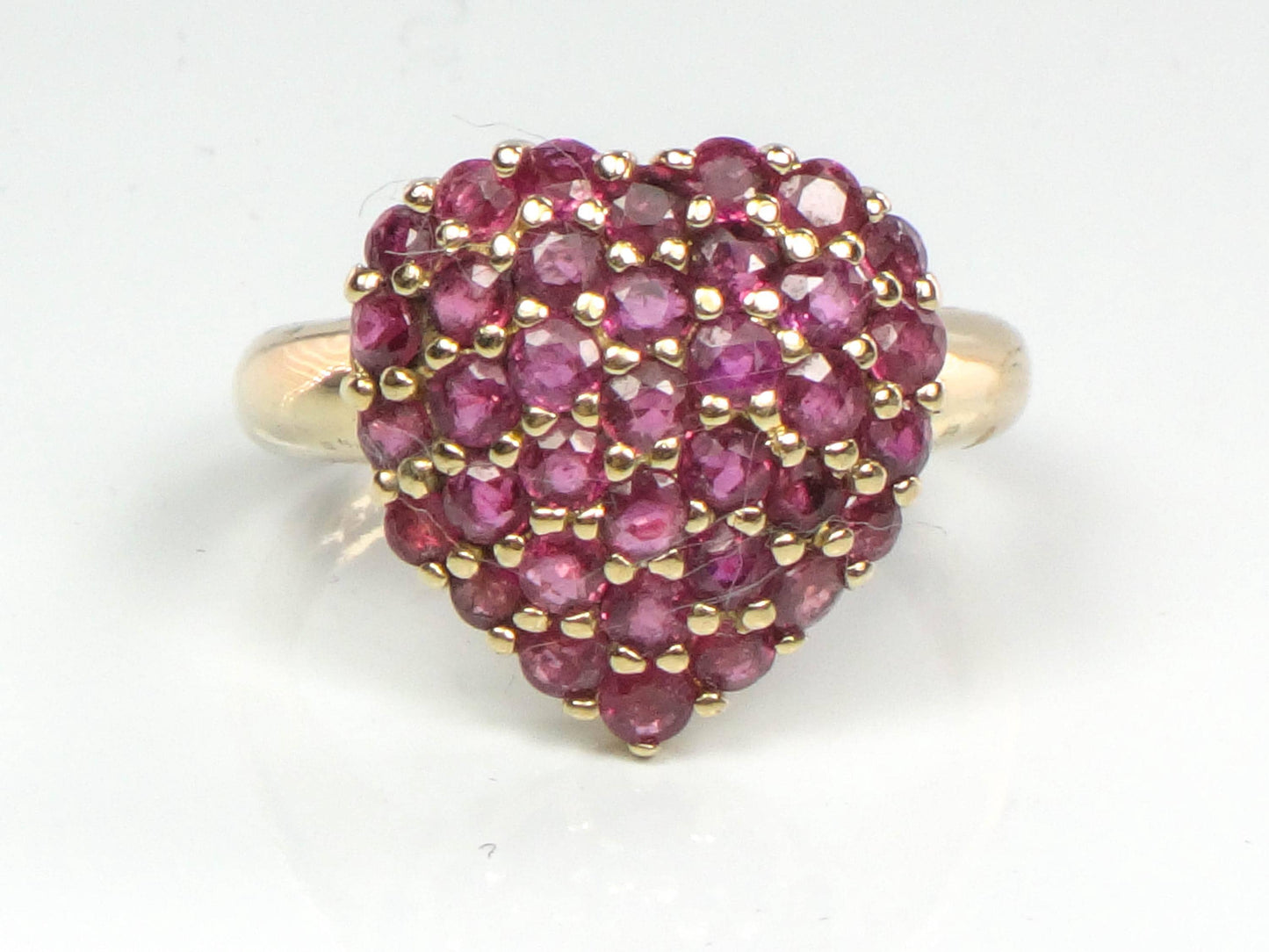 Ruby Heart Cluster Ring - Vintage 14k Yellow Gold Natural Red Gemstones - Size 6 - Circa 1960's Fine Jewelry