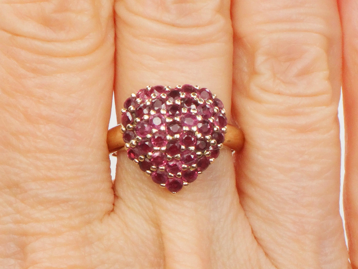 Ruby Heart Cluster Ring - Vintage 14k Yellow Gold Natural Red Gemstones - Size 6 - Circa 1960's Fine Jewelry