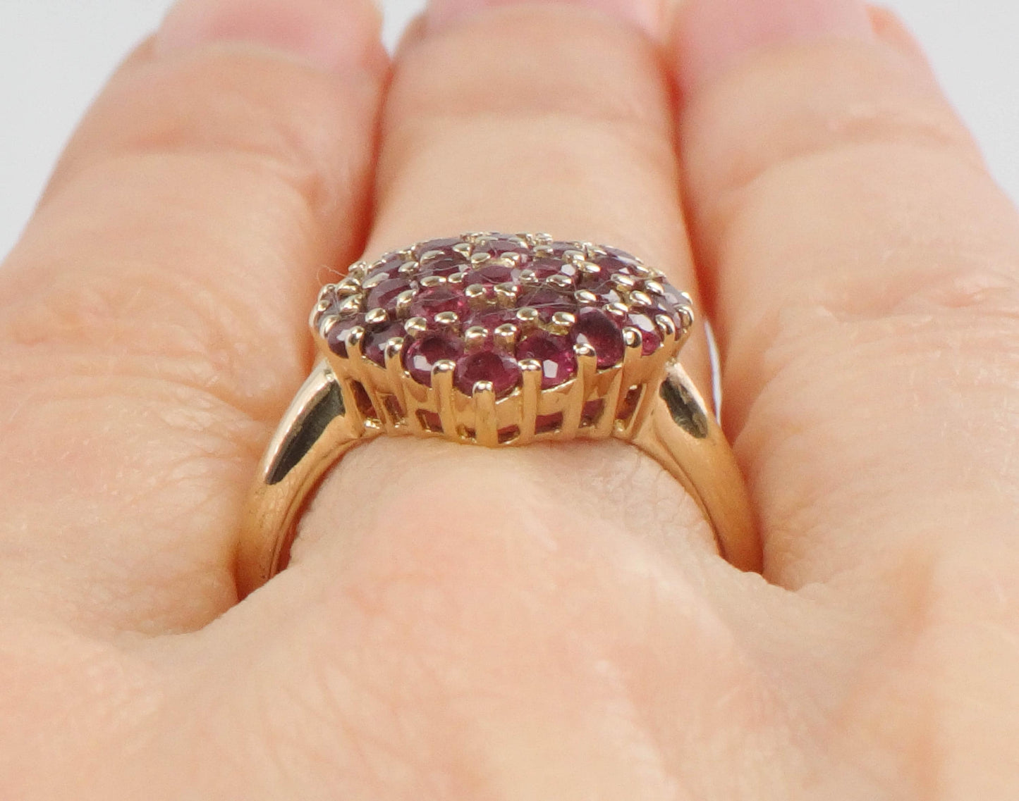 Ruby Heart Cluster Ring - Vintage 14k Yellow Gold Natural Red Gemstones - Size 6 - Circa 1960's Fine Jewelry