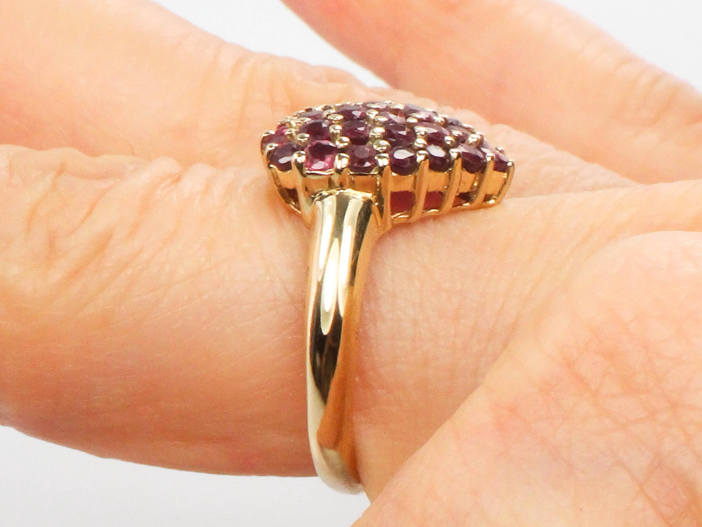 Ruby Heart Cluster Ring - Vintage 14k Yellow Gold Natural Red Gemstones - Size 6 - Circa 1960's Fine Jewelry