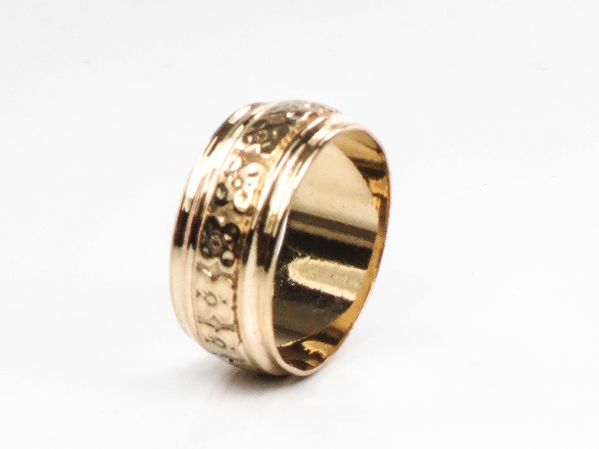 Vintage Wide 14k Yellow Gold Orange Blossom Floral Wedding Band Size 6 1/4