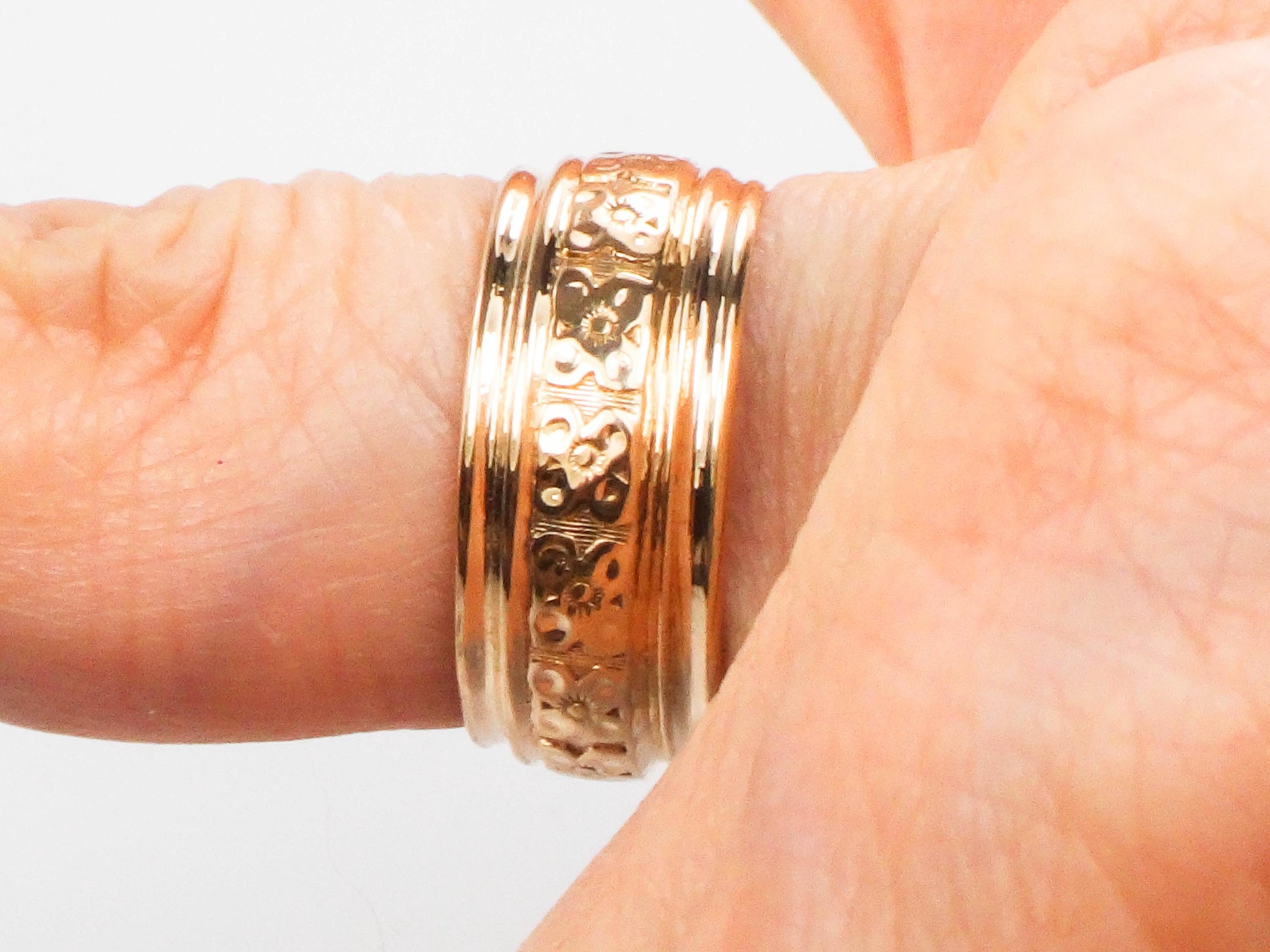 Vintage Wide 14k Yellow Gold Orange Blossom Floral Wedding Band Size 6 1/4