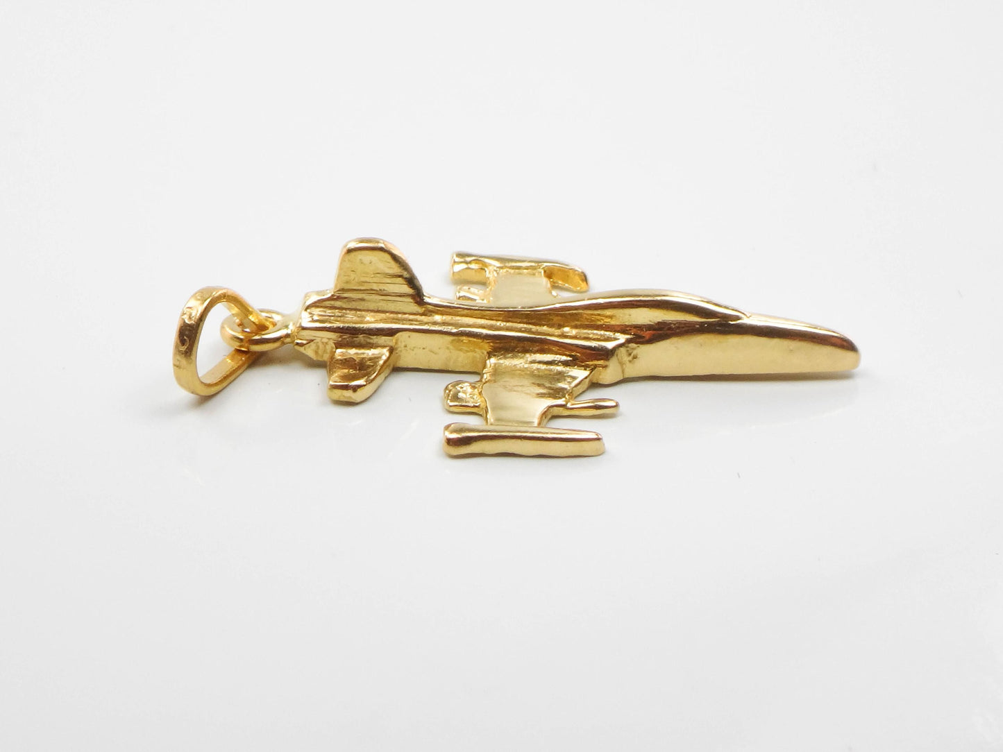Vintage Solid 21k Gold Jet Airplane Charm, Yellow Gold Fighter Jet Plane Pendant