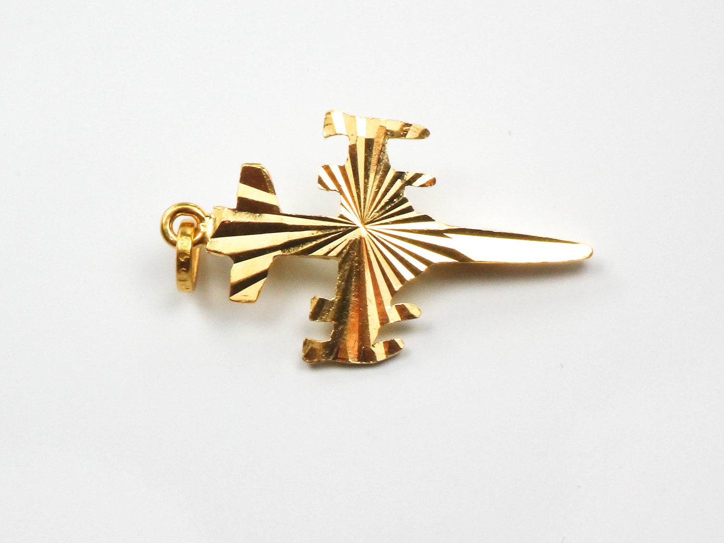 Vintage Solid 21k Gold Jet Airplane Charm, Yellow Gold Fighter Jet Plane Pendant