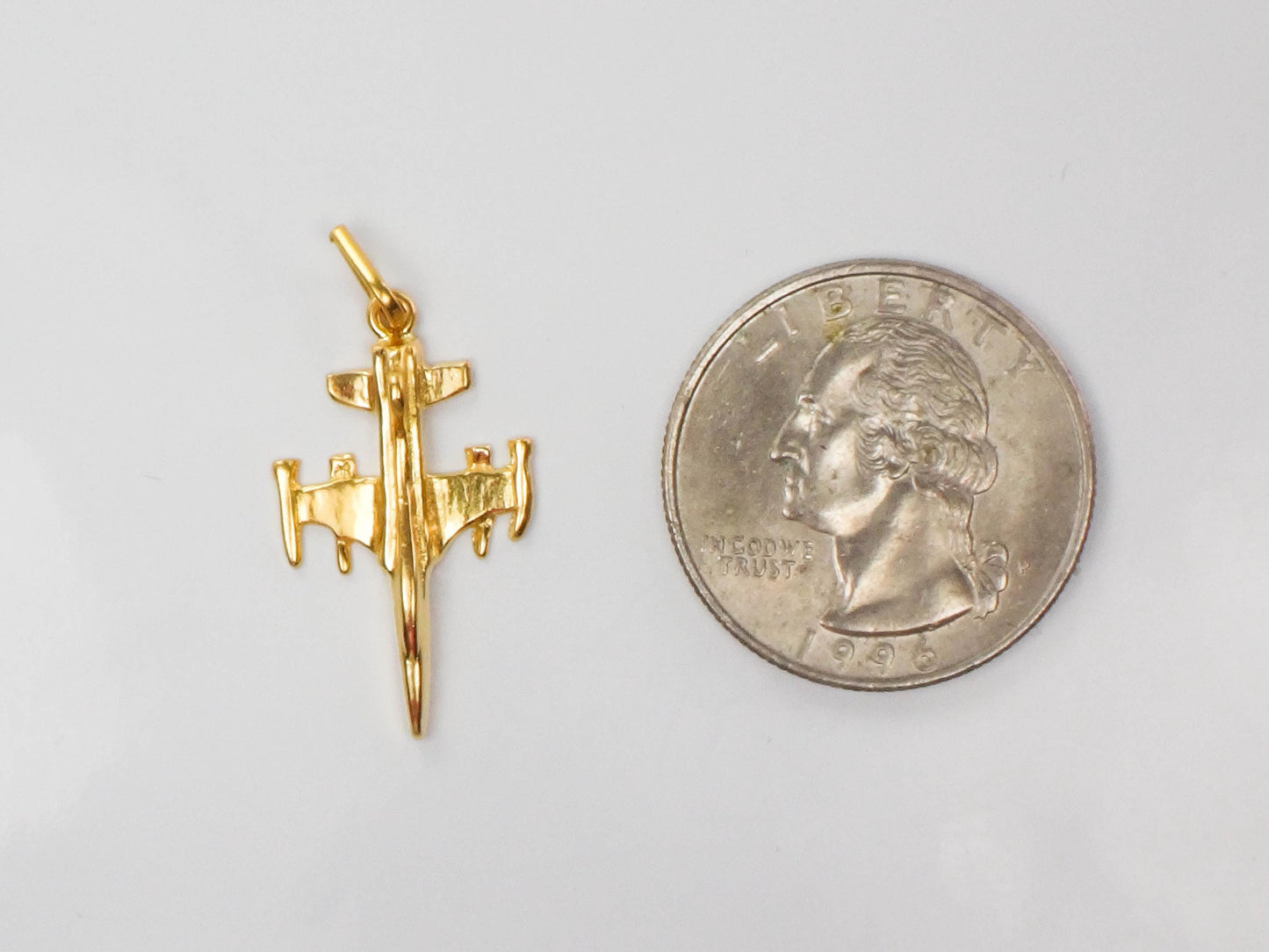 Vintage Solid 21k Gold Jet Airplane Charm, Yellow Gold Fighter Jet Plane Pendant