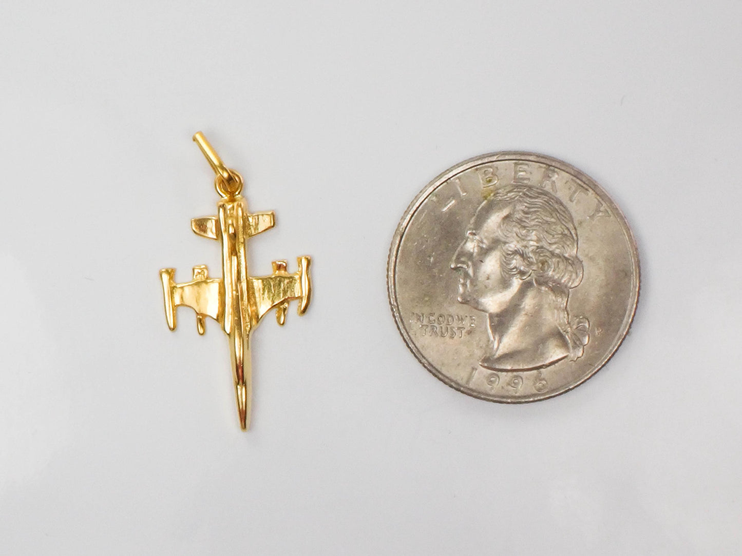 Vintage 21k Gold Fighter Jet Charm - Airplane Pendant