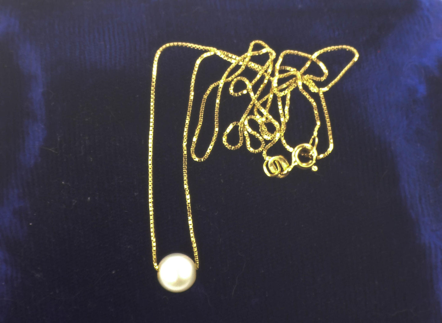 18k Pearl Necklace - Yellow Gold Minimalist 7.5 MM White Cultured Pendant 20" - Vintage Fine Bridal Jewelry