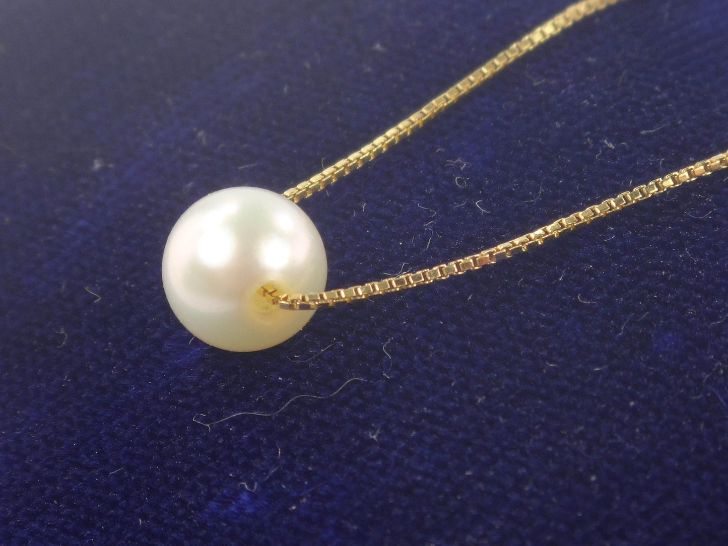 18k Pearl Necklace - Yellow Gold Minimalist 7.5 MM White Cultured Pendant 20" - Vintage Fine Bridal Jewelry