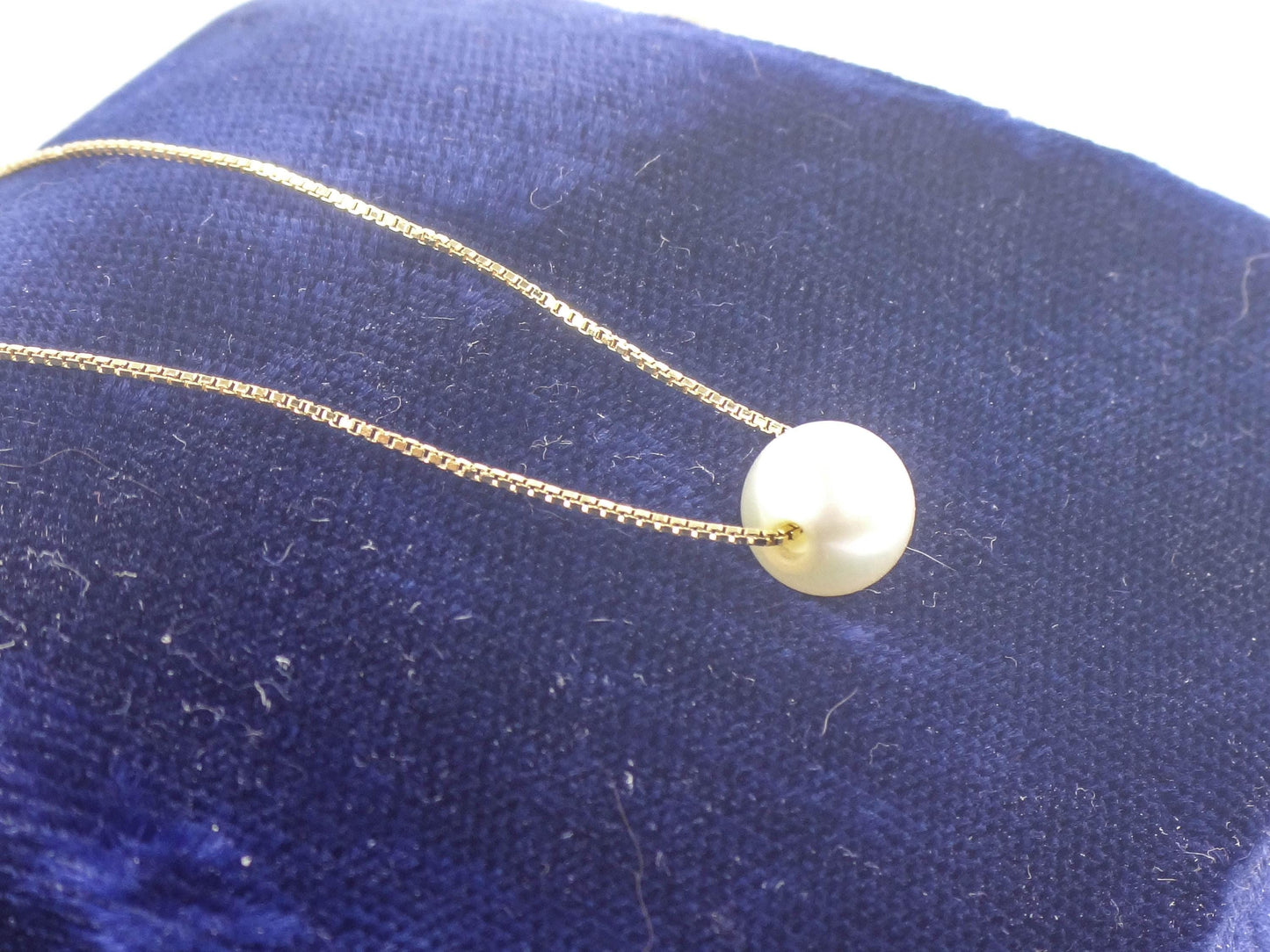 18k Pearl Necklace - Yellow Gold Minimalist 7.5 MM White Cultured Pendant 20" - Vintage Fine Bridal Jewelry