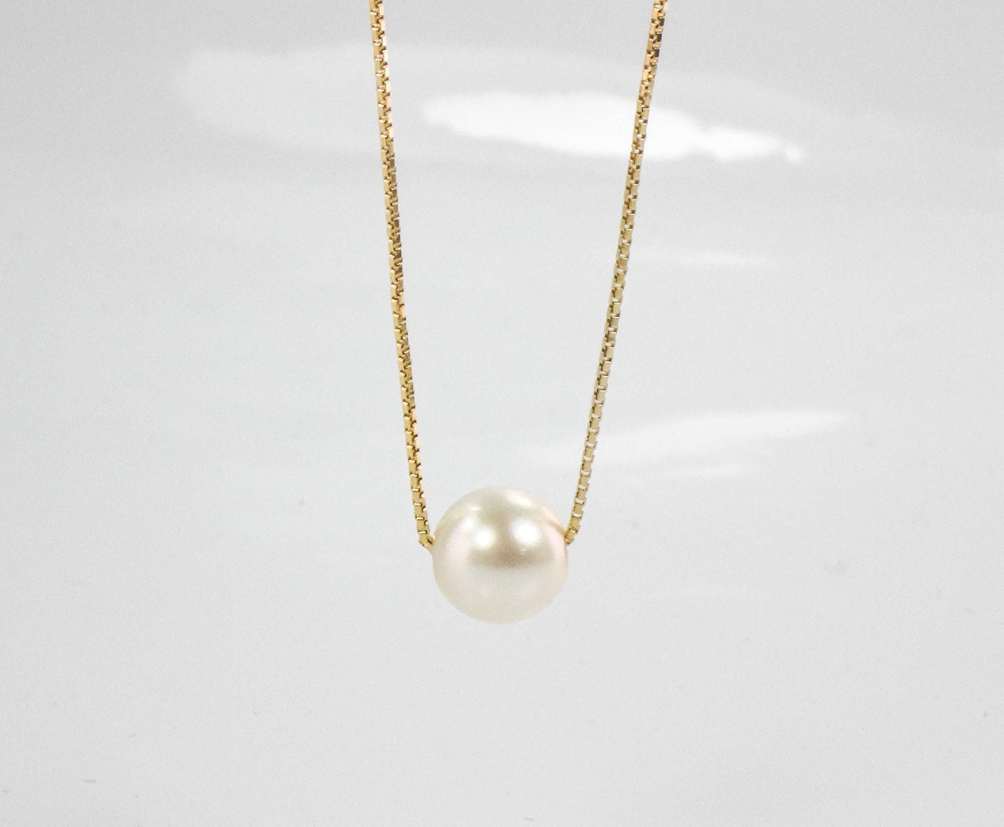 18k Pearl Necklace - Yellow Gold Minimalist 7.5 MM White Cultured Pendant 20" - Vintage Fine Bridal Jewelry