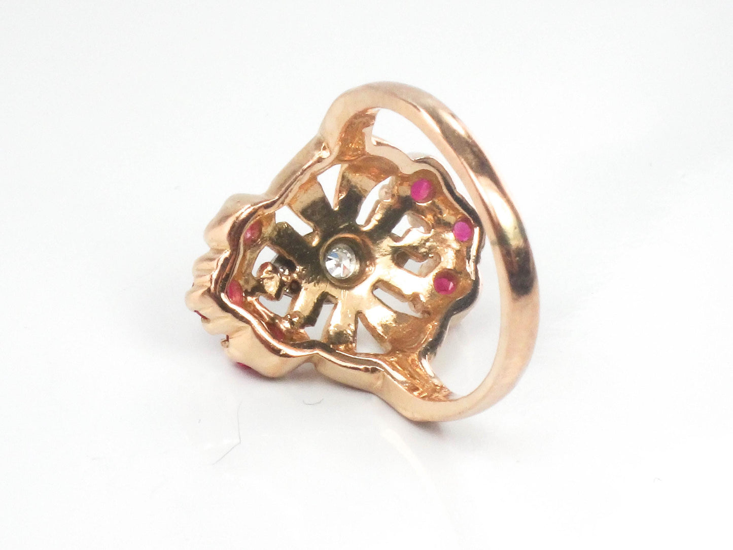 1940s Retro 14k Rose Gold Ruby Diamond Ring - July Birthstone, Size 6