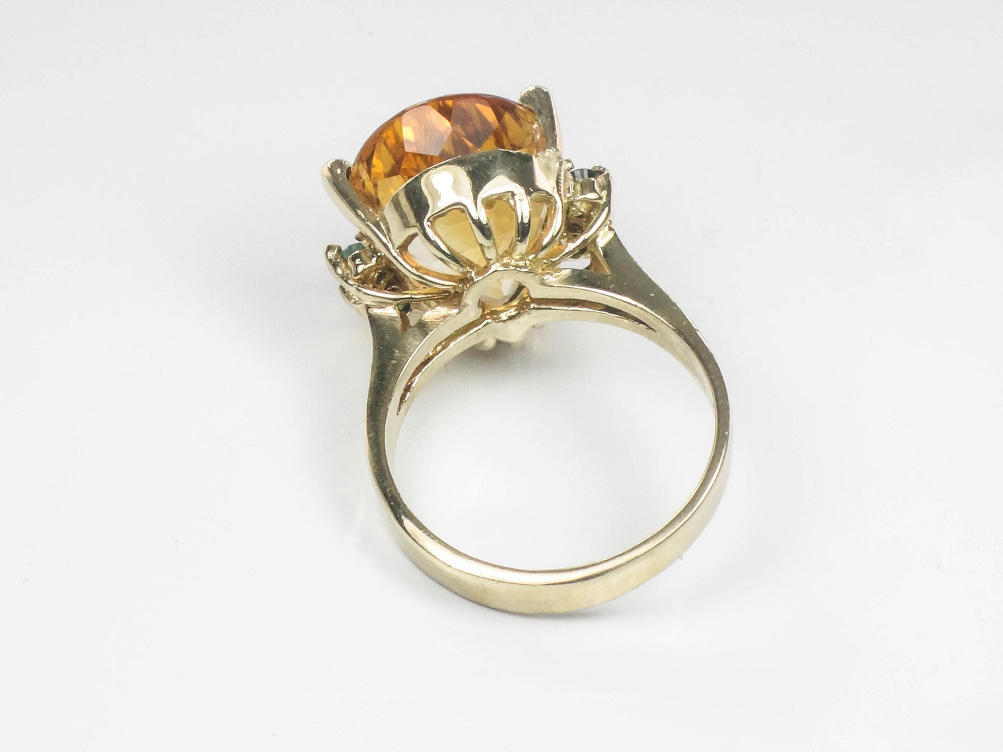Vintage 14k Yellow Gold Citrine Ring with Emeralds and Rubies, Size 8.25