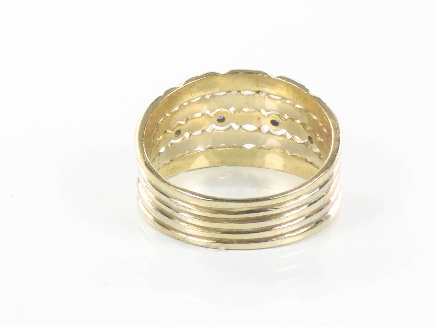 18k Yellow Gold Blue Sapphire Cigar Band Ring - Wide Stacking Multi-Band Style - Size 11.5 - Vintage Fine Jewelry