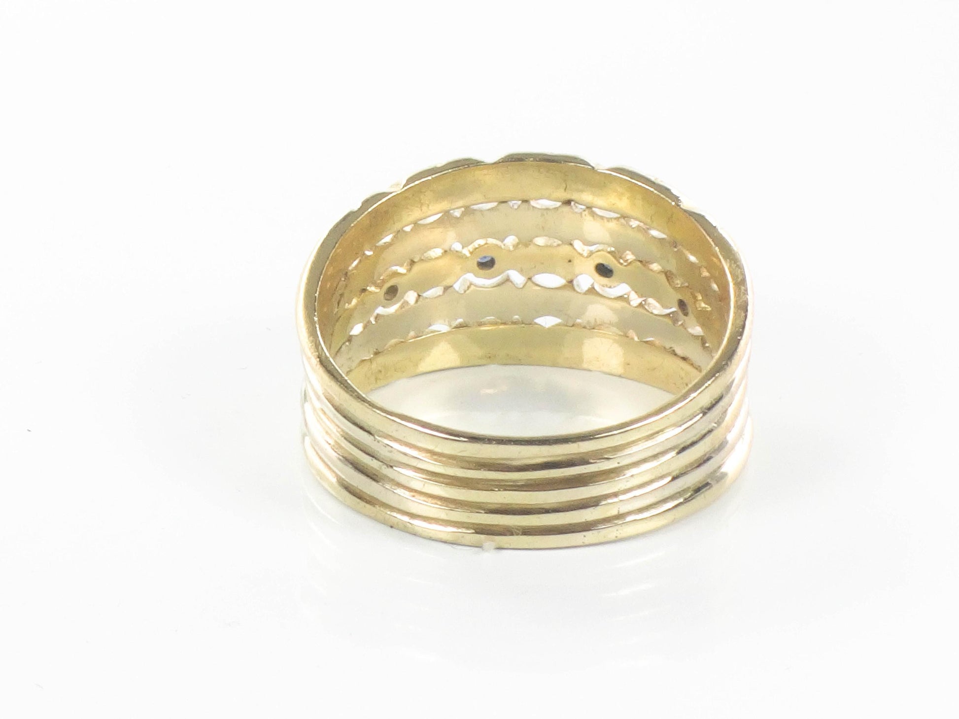 18k Yellow Gold Blue Sapphire Cigar Band Ring - Wide Stacking Multi-Band Style - Size 11.5 - Vintage Fine Jewelry