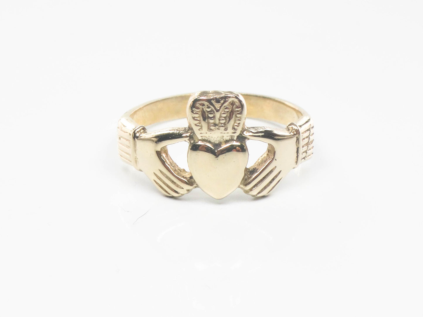 Vintage 14k Yellow Gold Claddagh Ring - Irish Wedding Band Size 6.75