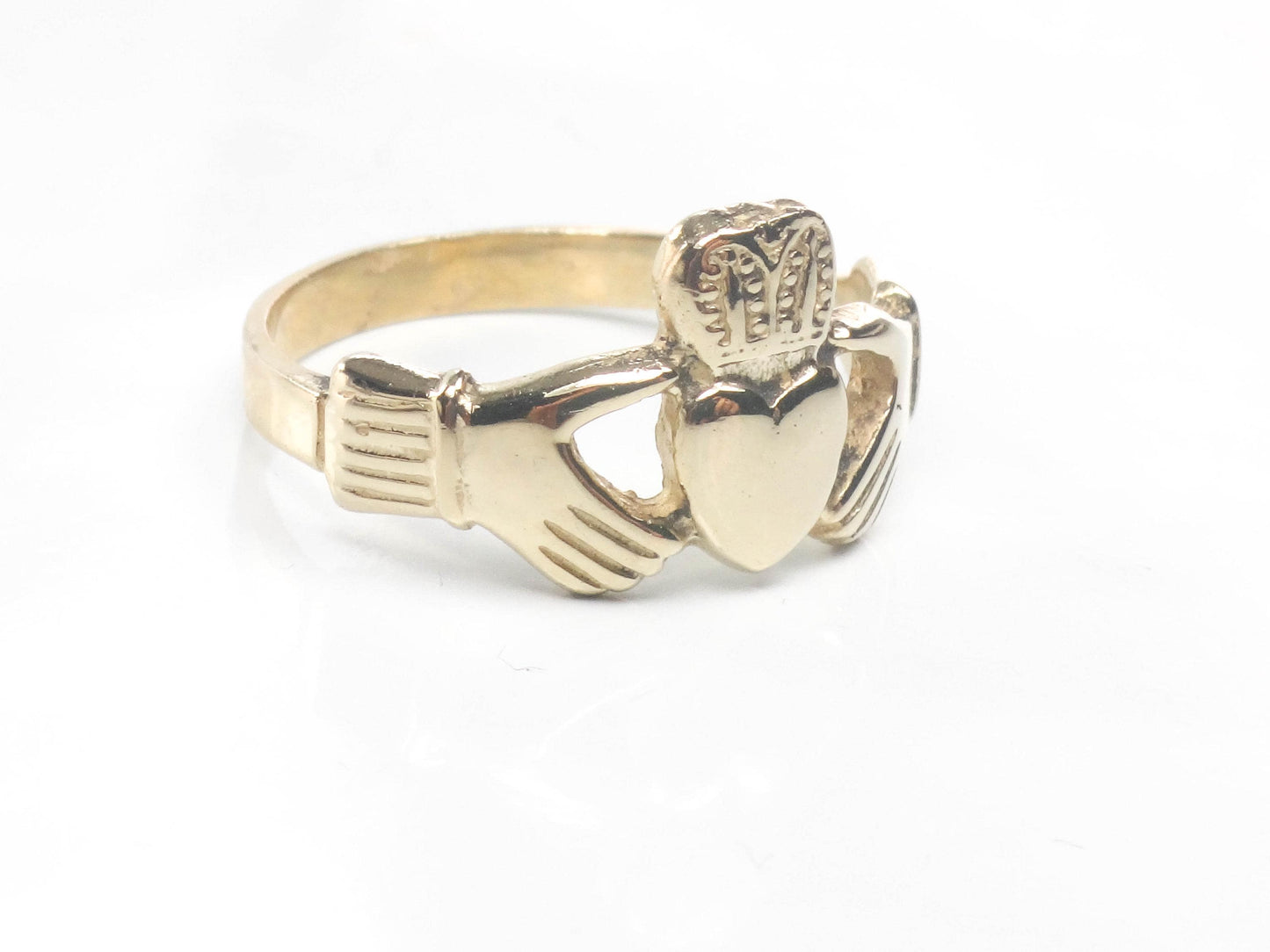 14k Yellow Gold Claddagh Ring - Irish Wedding Band Size 6.75 - Fine Vintage Jewelry