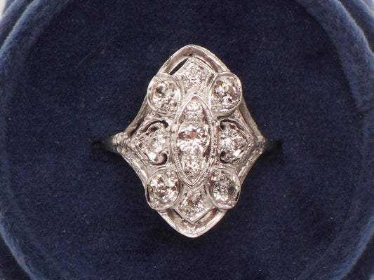 Vintage Art Deco Diamond Cluster Ring: 14k White Gold, Old Mine Cut