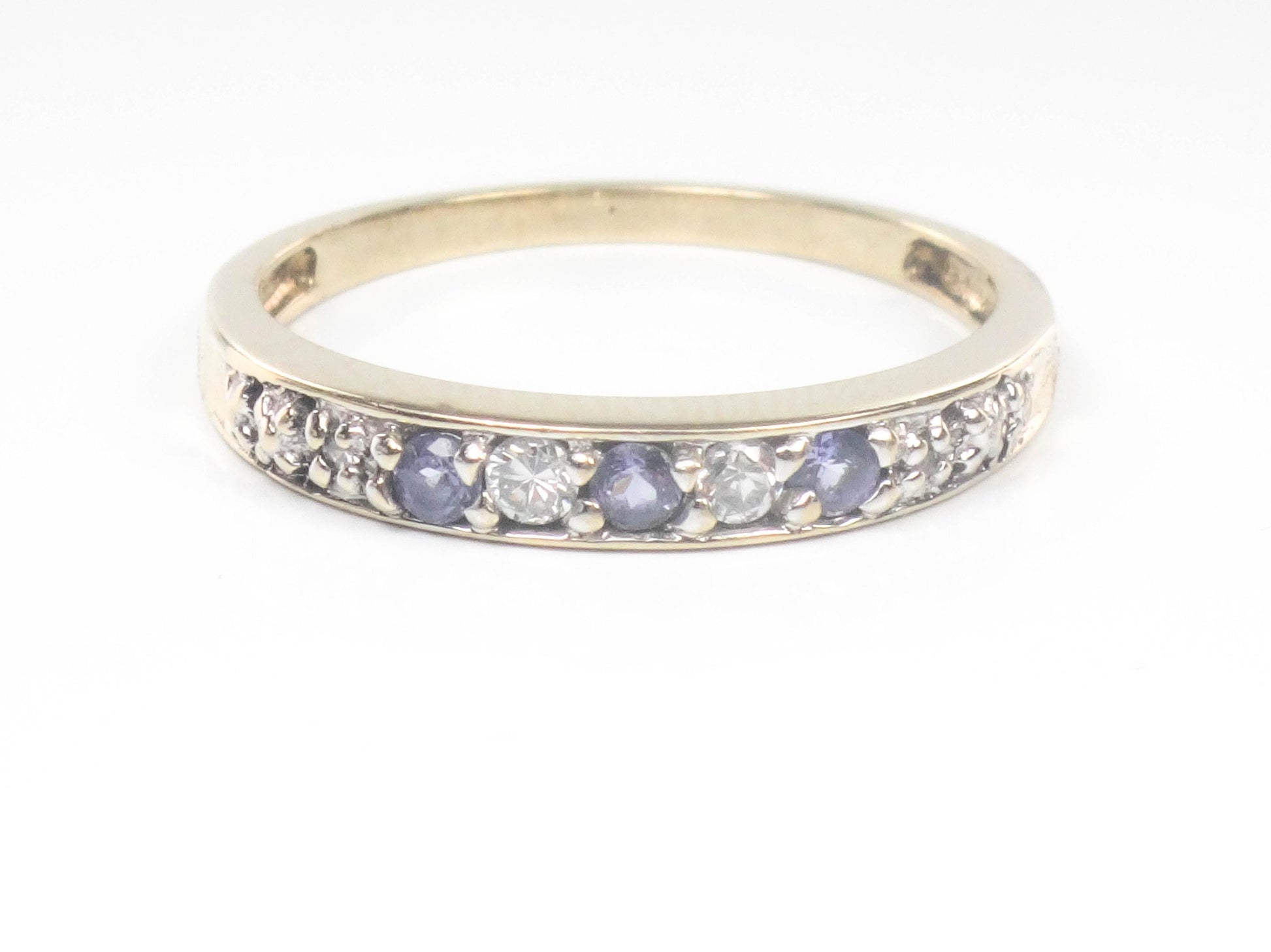 Vintage 10k Gold Purple Stone Ring with Diamond Accents: Thin Band, Size 6.5