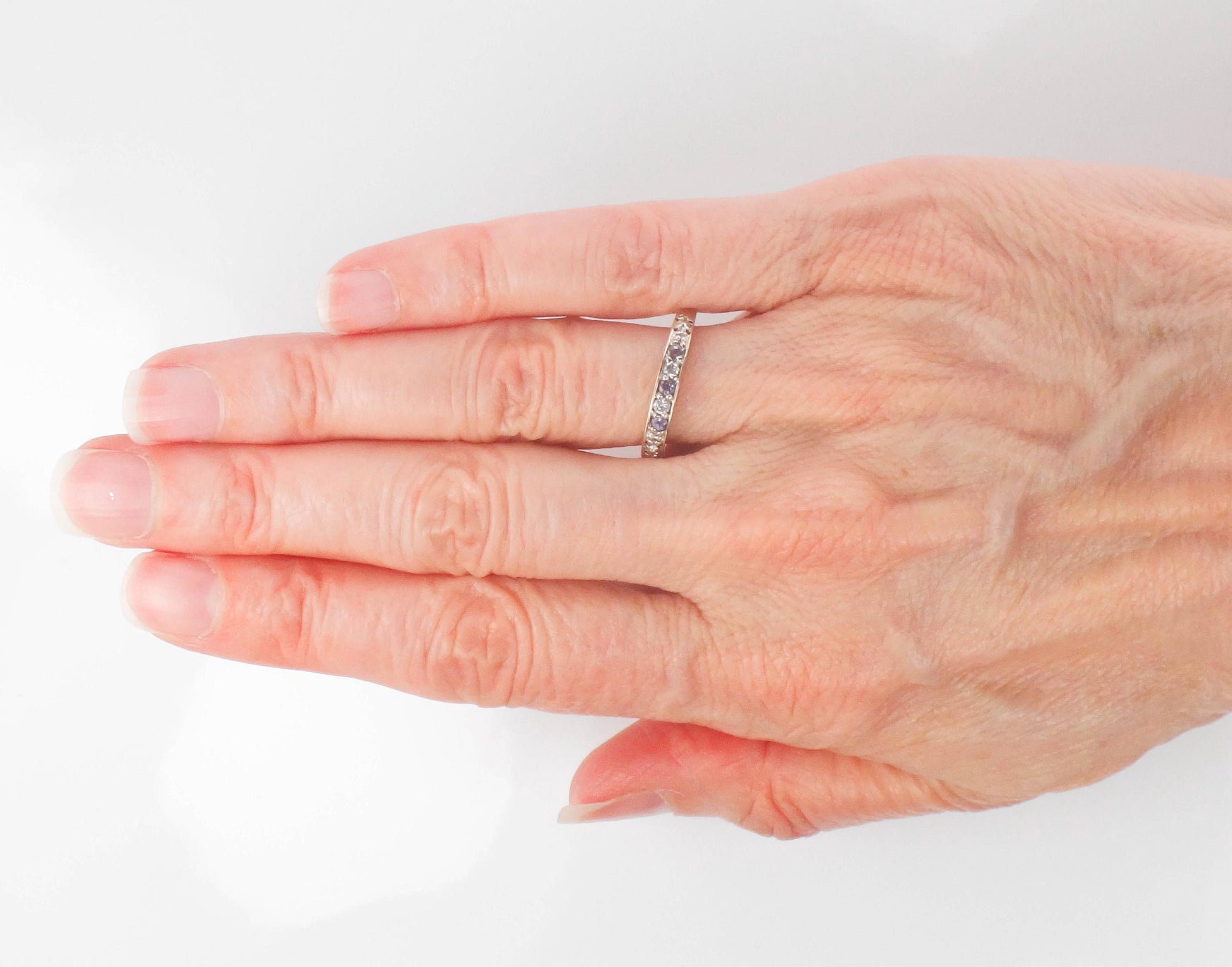 Vintage 10k Gold Purple Stone Ring with Diamond Accents: Thin Band, Size 6.5