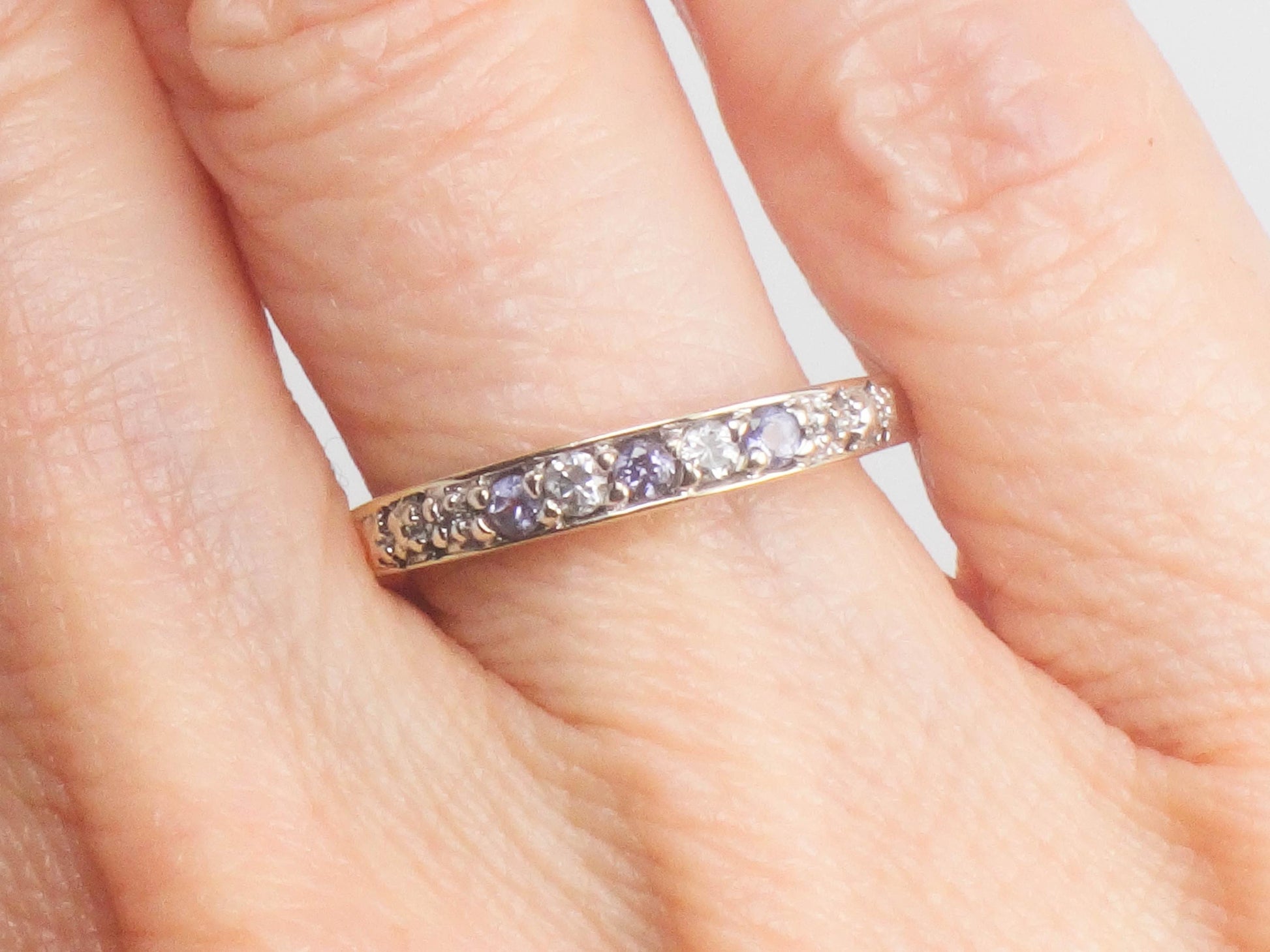 Vintage 10k Gold Purple Stone Ring with Diamond Accents: Thin Band, Size 6.5